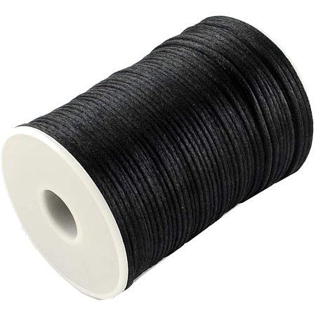 Pandahall Elite About 90m/roll 2 mm Black Polyester Cord Silk Round Thread Knotting Cord Beading Thread Thread for Beading Jewellery Bracelets Making