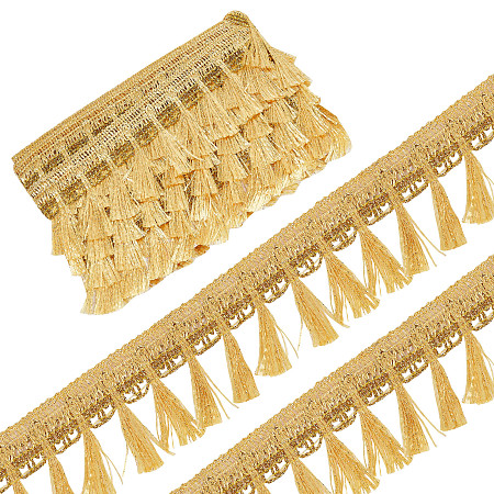 GORGECRAFT 6 Yards Gold Fringe Tassel Trim 54mm Metallized Decorated Gimp Fringe Lace Trim Ribbon with Tassel Braided Edging Trimming for DIY Sewing Crafts Clothing Curtain Tablecloth Embellishments