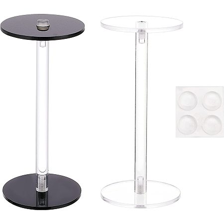 NBEADS 2 Pcs 2 Colors Acrylic Round Barbell Pedestal Display, Round Acrylic Display Stand Clear and Black T-Shape Display Riser Stands for Watch Necklace Bracelet Photography Hat Display