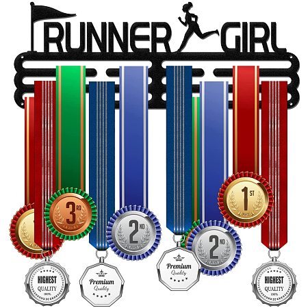 GLOBLELAND Runner Girl Medal Holder Display Hanger Rack Frame for Sport Race Metal Medal Hanger for Running Competitions,15.75x6Inches