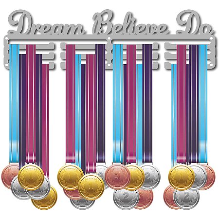 CREATCABIN Medal Holder Display Hanger Rack Sports Awards Metal Lanyard Holder Rack Sturdy Wall Mounted Dream Believe Do for Athletes Champions Player Gymnastics Over 60 Medals Platinum 15.7 x 4.4inch