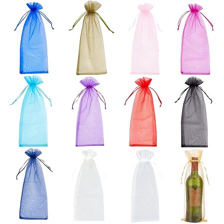 Pandahall Elite 12 Colors 15 x 5.5 Inch Organza Bags, 24pcs Sheer Organza Wine Bottle Gift Bags Pouches with Drawstrings Gift Wrapping Bags for Christmas Wedding Party Favors Samples Display Decoration