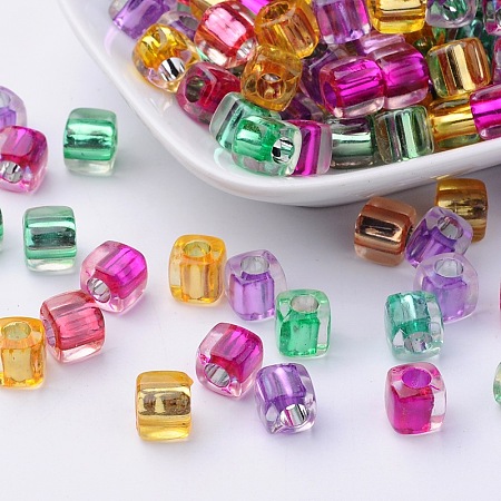 Transparent Acrylic Cube Beads, Inside Colour, Mixed Color, 7.5x8mm, Hole: 4mm; about 1500pcs/500g
