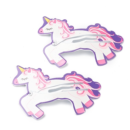 Honeyhandy Baking Painted Iron Snap Hair Clips, for Children's Day, Unicorn, White, 36.5x50x3mm