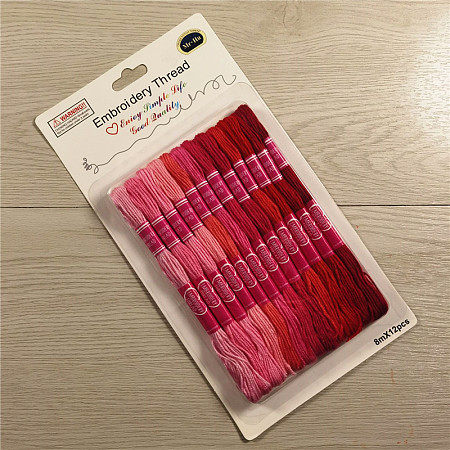 Honeyhandy 12 Skeins Polycotton(Polyester Cotton) Embroidery Floss, Cross Stitch Threads, Gradient Color, Red, 8m(8.74 Yards)/skein