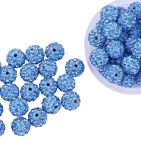 ARRICRAFT 100 Pcs 10mm Light Sapphire Shamballa Pave Disco Ball Clay Beads, Polymer Clay Rhinestone Beads Round Charms Jewelry Makings