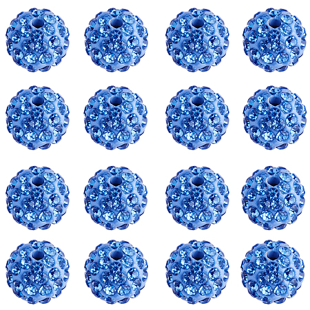 PandaHall Elite 10mm Disco Ball Clay Beads Cornflower Blue Pave Rhinestones Spacer Round Beads, about 100pcs/box