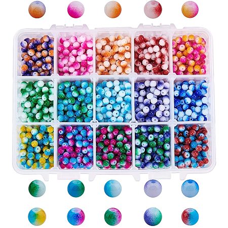 NBEADS 1800 Pcs Spray Painted Resin Beads, 15 Colors Resin Round Spacer Loose Beads for DIY Jewelry Bracelet Necklace Making