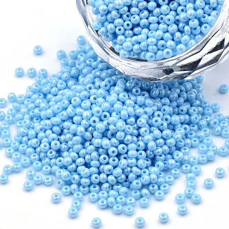 11/0 Czech Opaque Glass Seed Beads, Lustered, Round, Light Sky Blue, 2.2x1.5mm, Hole: 0.7mm, about 500g/bag