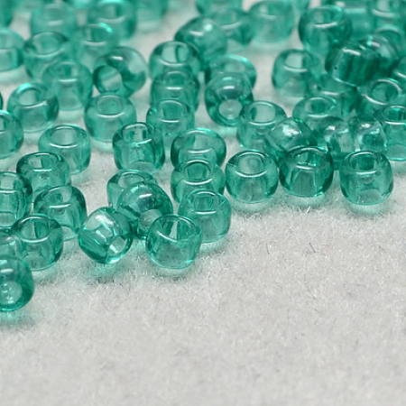 FGB 12/0 Round Glass Seed Beads, Transparent Colours, Light Sea Green, 12/0, 2x1.5mm, Hole: 0.8mm, about 30000pcs/bag