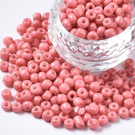 Honeyhandy 6/0 Glass Seed Beads, Baking Paint, Round Hole, Round, Indian Red, 4~5x3~5mm, Hole: 1.2~1.5mm, about 4500pcs/Pound