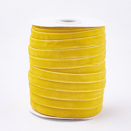 Honeyhandy Single Face Velvet Ribbon, Yellow, 3/8 inch(9.5~10mm), about 50yards/roll(45.72m/roll)