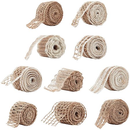 NBEADS 10 Bundles Jute Ribbons, Hemp Ribbon Rolls with Lace Craft Ribbon for Wedding Gifts Wrapping Decorations