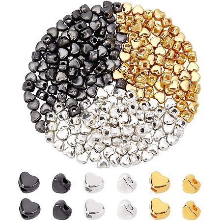 NBEADS 600 Pcs 3 Colors Tibetan Style Alloy Heart Beads 3mm, Mini Metal Beads Spacer Smooth Heart Loose Beads for Necklace Earrings Bracelet Jewelry Making