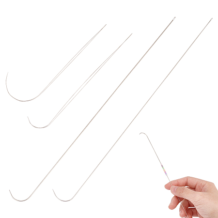 CHGCRAFT 4 Style Steel Bent Head Beading Needles for Bead Spinner, Curved Needles for Beading Jewelry, Stainless Steel Color, 10.5~19x1.5~2.9x0.02~0.06cm, 12pcs/bag