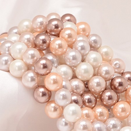 ARRICRAFT Round Shell Pearl Bead Strands, Mixed Color, 6mm, Hole: 0.8mm, about 60pcs/strand, 15.74 inch