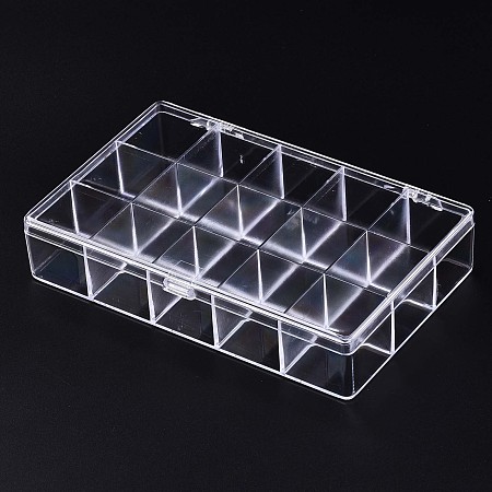 Honeyhandy Polystyrene Bead Storage Containers, 15 Compartments Organizer Boxes, with Hinged Lid, Rectangle, Clear, 16.8x10.5x3.4cm, compartment: 3.2x3.3cm