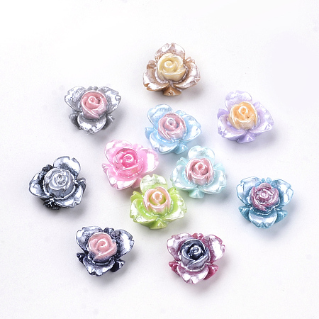 ARRICRAFT Imitation Pearl Resin Cabochons, Flower, Mixed Color, 12x11.5x6mm