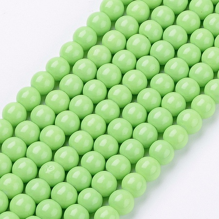 Nbeads Painted Glass Round Bead Strands, Baking Paint, LightGreen, 6mm; Hole: 1.3~1.6mm, about 133pcs/strand, 31.4