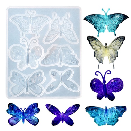DIY Butterfly Ornament Silicone Molds, Resin Casting Molds, for UV Resin & Epoxy Resin Craft Making, White, 108x88.5x8mm, Inner Diameter: 12~29x38~45mm