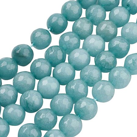 NBEADS 48pcs/Strand Natural Faceted Jade Beads Pale Turquoise Polished Gemstone Loose Beads Dyed Round Spacer for Jewelry Making Craft Design, 14.9