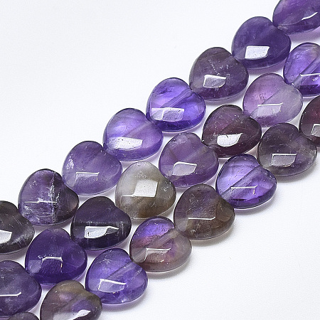 ARRICRAFT Natural Amethyst Beads Strands, Faceted, Heart, 10x10x5mm, Hole: 1.2mm; about 20pcs/strand, 7.4 inches