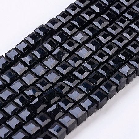 Honeyhandy Faceted Black Glass Cube Bead Strands, 6x6x6mm, Hole: 1mm