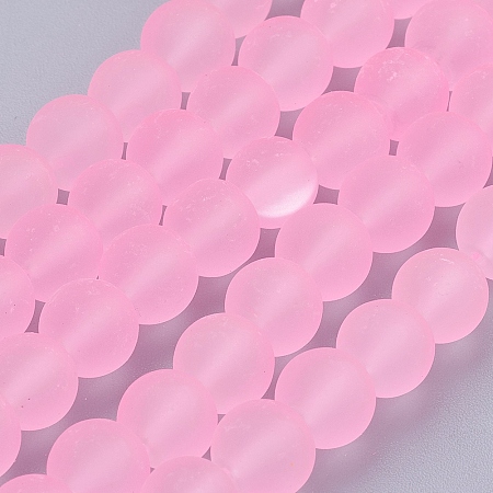 Arricraft Transparent Glass Bead Strands, Frosted, Round, Pearl Pink, 8mm, Hole: 1.3~1.6mm, about 99pcs/strand, 31.4 inches