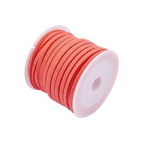 ARRICRAFT Faux Leather Lace Beading Thread 3mm Faux Suede Cord String Velet 5 Yards with Roll Spool, Salmon