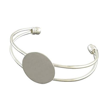 ARRICRAFT 1pc Brass Cuff Bangle Makings for Bracelet Necklace Jewelry Making, Bangle Blanks, Silver, 63mm; Flat Round: 20mm