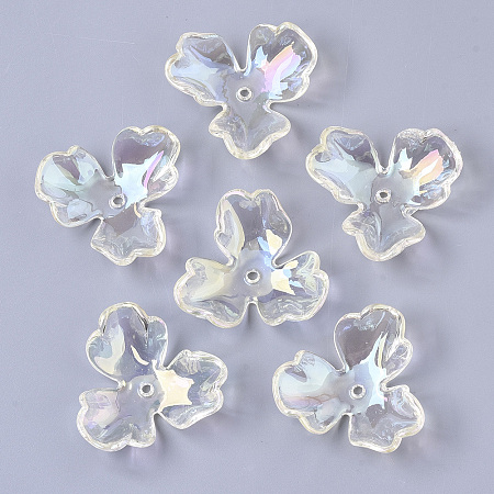 ARRICRAFT Transparent Acrylic Bead Caps, AB Color Plated, 3-Petal Flower, Clear AB, 36x39x11mm, Hole: 2.2mm