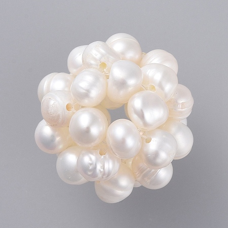 Honeyhandy Natural Cultured Freshwater Pearl Pendants, Grade A, Round, Old Lace, 19mm, Hole: 5mm