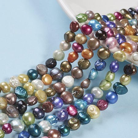ARRICRAFT Dyed Natural Cultured Freshwater Pearl Beads Strands, Two Sides Polished, Mixed Color, 7~8x7~10x4~6mm, Hole: 0.8mm, about 52~56pcs/strand, 14.1 inches
