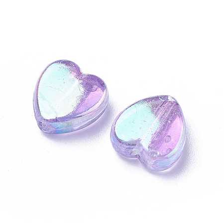 Honeyhandy Plum AB color Plated Acrylic Heart Beads, about 8mm in diameter, 3mm thick, hole: 1mm