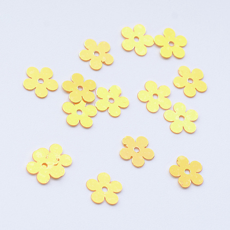 Honeyhandy Ornament Accessories Disc Plastic Paillette Beads, Sequins Beads, Flower, Champagne Yellow, 7x7x0.2mm, Hole: 1mm, about 3000pcs/50g