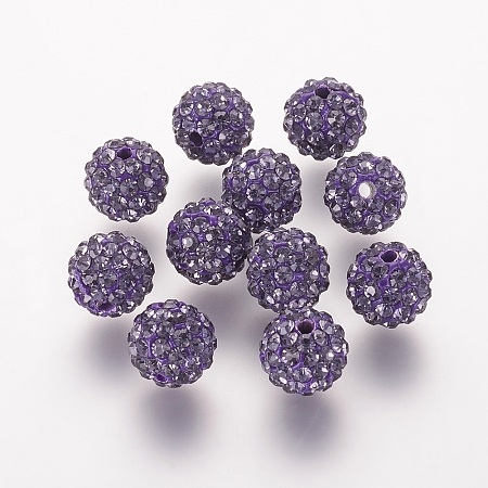 Honeyhandy Polymer Clay Rhinestone Beads, Grade A, Round, Pave Disco Ball Beads, Purple Velvet, 8x7.5mm, Hole: 1mm