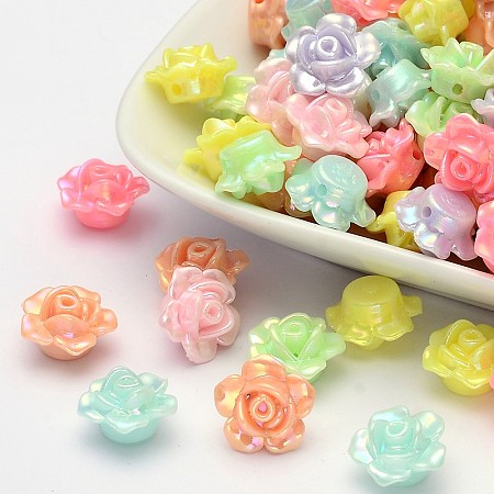 Arricraft AB Color Plated Opaque Acrylic Flower Beads, Mixed Color, 13x8mm, Hole: 2mm