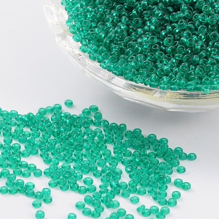 FGB 11/0 Transparent Glass Seed Beads, Round, Light Sea Green, 2x1.5mm, Hole: 0.8mm, about 3000pcs/50g
