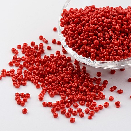 Honeyhandy 8/0 3mm Baking Paint Glass Seed Beads Loose Spacer Beads, Red, 3mm, Hole: 1mm, about 962pcs/50g