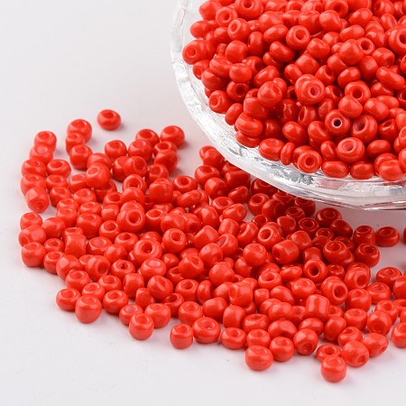 Honeyhandy 6/0 Baking Paint Glass Seed Beads, Red, 4~5x3~4mm, Hole: 1~2mm, about 427pcs/50g