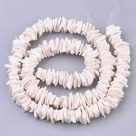 ARRICRAFT Natural Pink Shell Bead Strands, Square Heishi Beads, Pink, 6~10.5x5~8.5x0.5~4mm, Hole: 0.9mm, 15.67 inches~23.18 inches(39.8 cm~58.9cm), about 276pcs/Strand