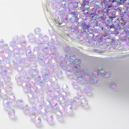 Honeyhandy Bicone AB Color Plated Eco-Friendly Transparent Acrylic Beads, Lilac, 4x4mm, Hole: 1mm, about 1660pcs/50g