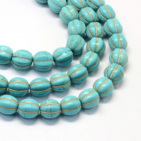 Synthetic Turquoise Gemstone Bead Strands, Pumpkin, Dyed, Turquoise, 11~12x12mm, Hole: 1mm, about 33pcs/strand, 15.3 inch