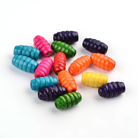 ARRICRAFT Mixed Lead Free Oval Natural Wood Beads, Dyed, Beads: 15mm long, 8mm wide, hole 3mm