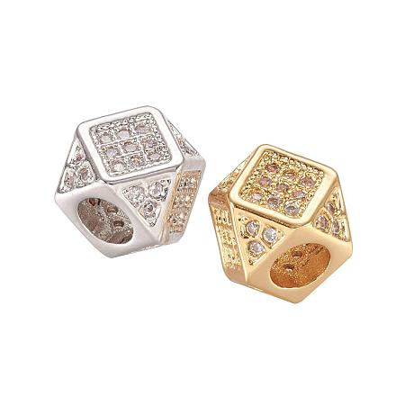 ARRICRAFT Brass Micro Pave Cubic Zirconia Beads for Jewelry Making, Rhombus, Mixed Color, 7x7x7mm, Hole: 3.5mm