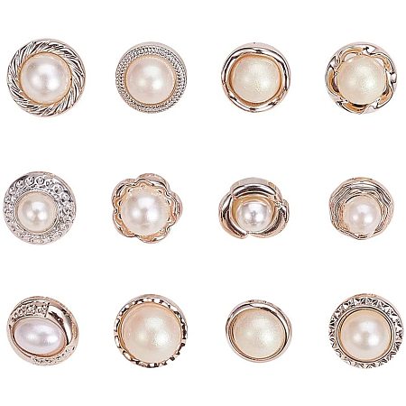Plastic Shank Buttons, 1-Hole, Imitation Pearl Buttons, Mixed Shapes, White, 7.4x7.3x2.5cm; 96pcs/box