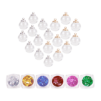 PandaHall Elite 30pcs 16mm Mini Clear Glass Globe Bottle with Star Manicure Sequins Wish Glass Ball Bottles for DIY Pendant Charms Stud Earring Making, 8mm Cap (Silver, Gold)