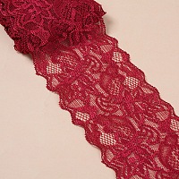 Honeyhandy Elastic Lace Trim, Lace Ribbon For Sewing Decoration, Dark Red, 80mm