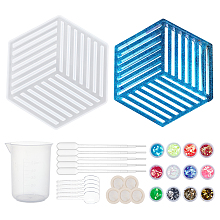 Olycraft Hollow Hexagon DIY Cup Mats Silicone Molds, Resin Casting Molds, For UV Resin, Epoxy Resin Craft Making, with Plastic Findings, Nail Art Sequins, Mixed Color, 139x158x12.5mm