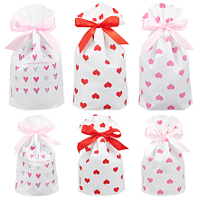 BENECREAT 54Pcs Small Drawstring Candy Gift Bags with Heart Pattern, Plastic Party Favour Bags with Ribbon for Gift Packaging